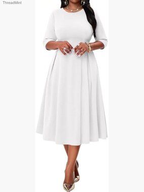 3/4 Sleeve Midi Dress with Pockets Cocktail Work Church Dress